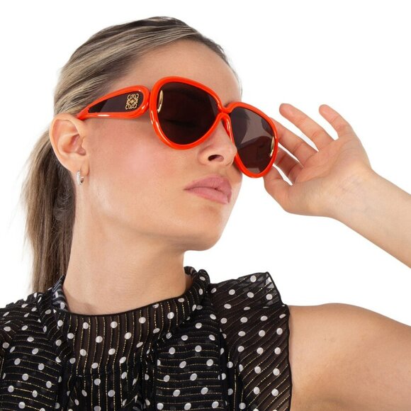 Loewe x Paula’s Ibiza Sunglasses – Orange Pilot Frame Brown Lenses LW40132I 42E - Picture 10 of 11